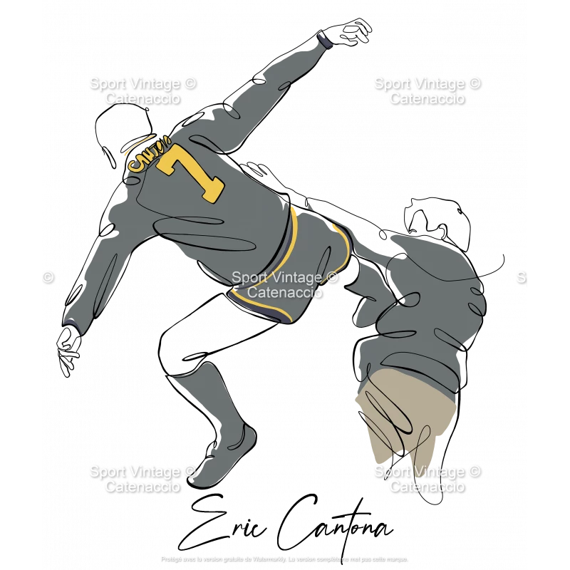 Eric Cantona the Kick Illustration line art