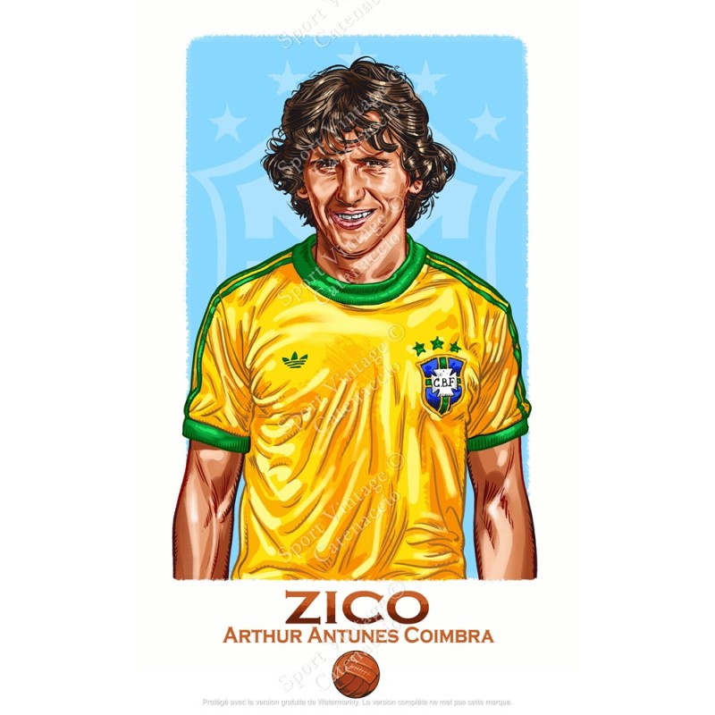 zico brésil 1982 illustration sport vitage